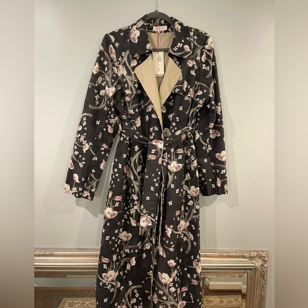 Solitaire Black Floral Suede Trench